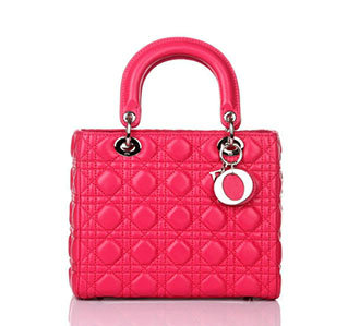 lady dior lambskin leather bag 6322 rosered with silver hardware - Click Image to Close